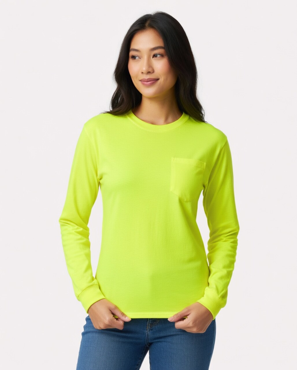 Gildan Ultra Cotton Crewneck Long Sleeve Pocket T-Shirt For Workwear and Custom Printing